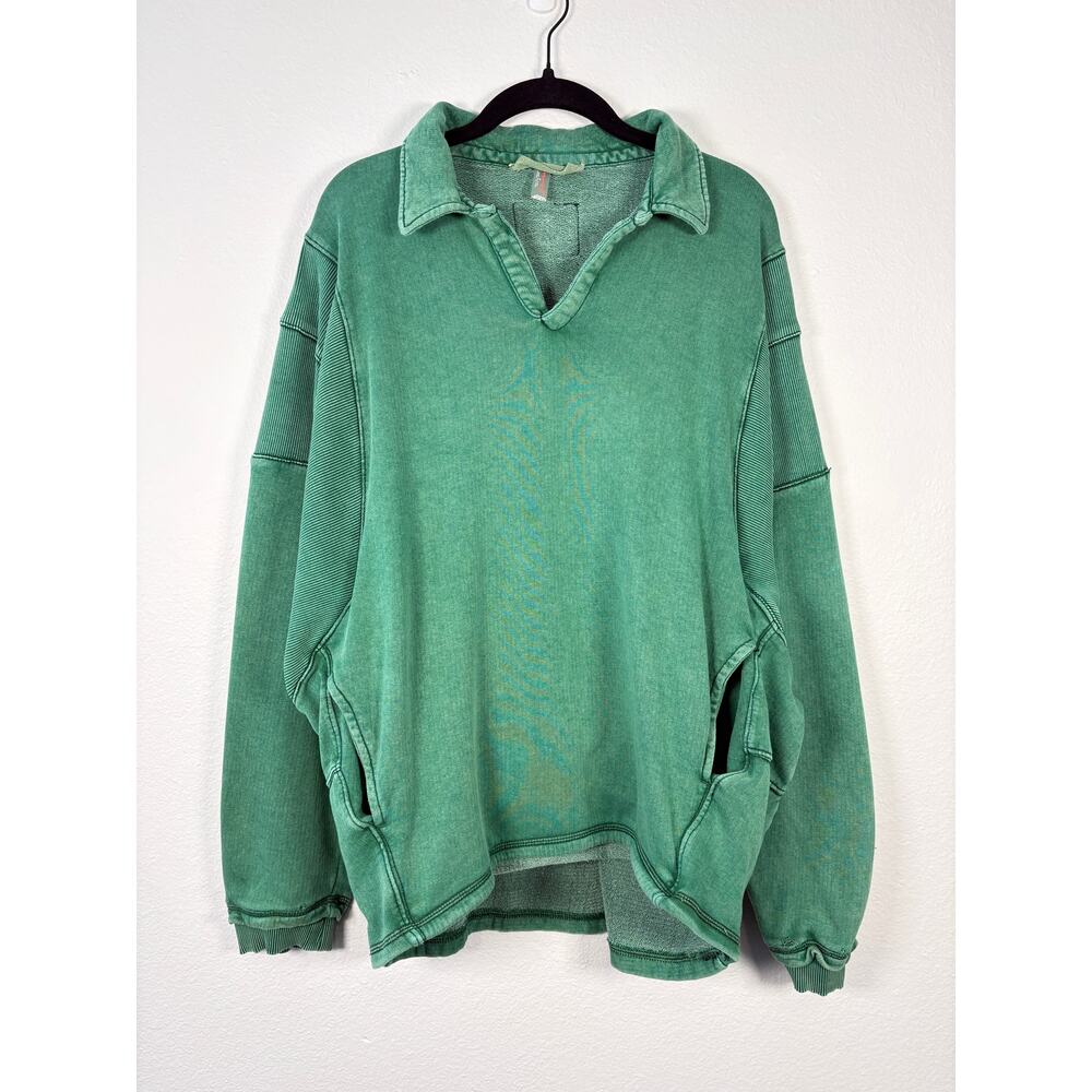 Free People Movement Collared Work It Out Pullover Sweatshirt in Heritage Green